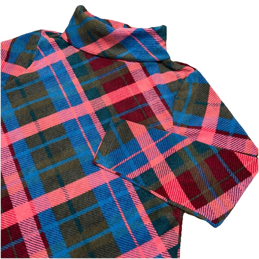 NWOT Talbots Microfleece Funnel Neck Pullover Top Lovely Plaid Women's‎ Petite L